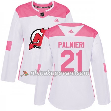 New Jersey Devils Dresy Kyle Palmieri 21 Bílá 2017-2018 Adidas Růžová Fashion Authentic - Dámské